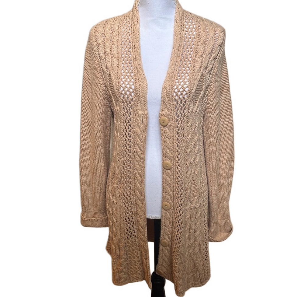 Sundance Long Open Weave Tan Cardigan